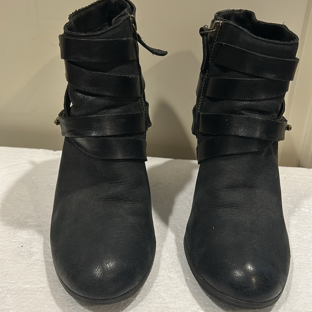 BP womens leather zip up ankle strappy boots block heel gothic punk rock size 6 - Picture 4 of 13